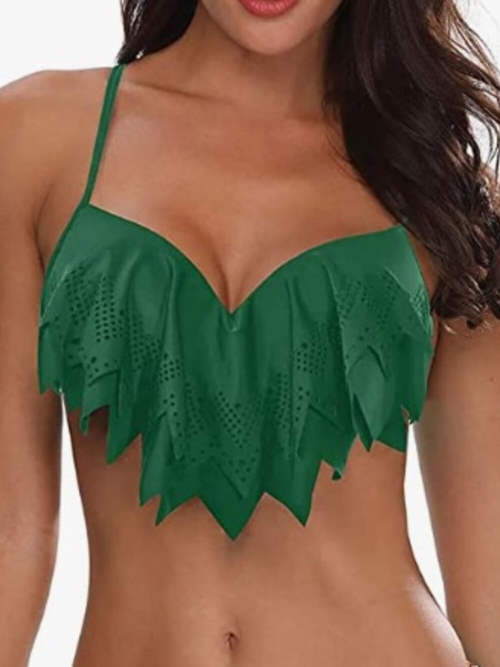 Holipick Green Laser Cut Leaf Ruffle High Waist Bikini Set L Push Up